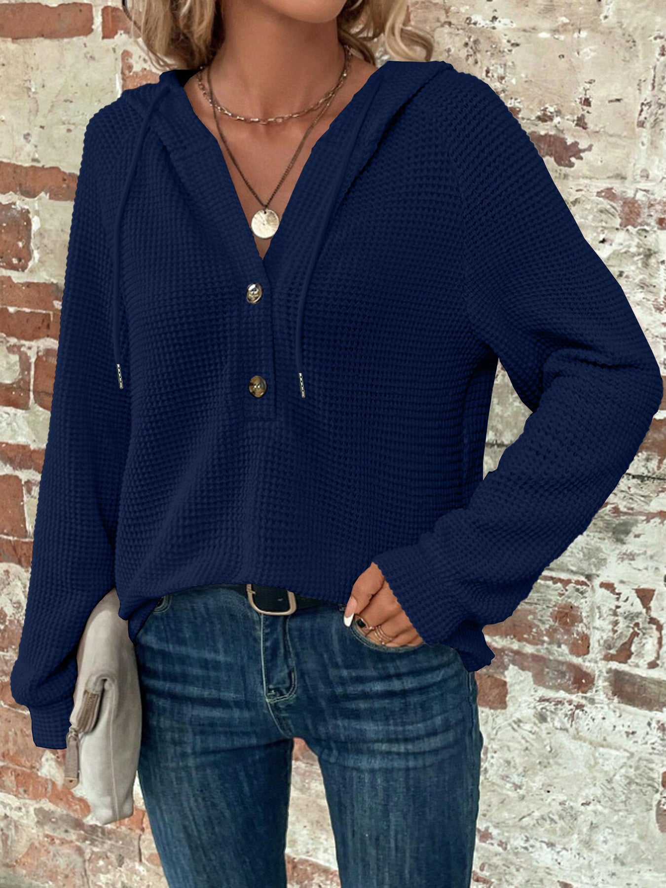 Sweat à capuche boutonné texturé Mila™