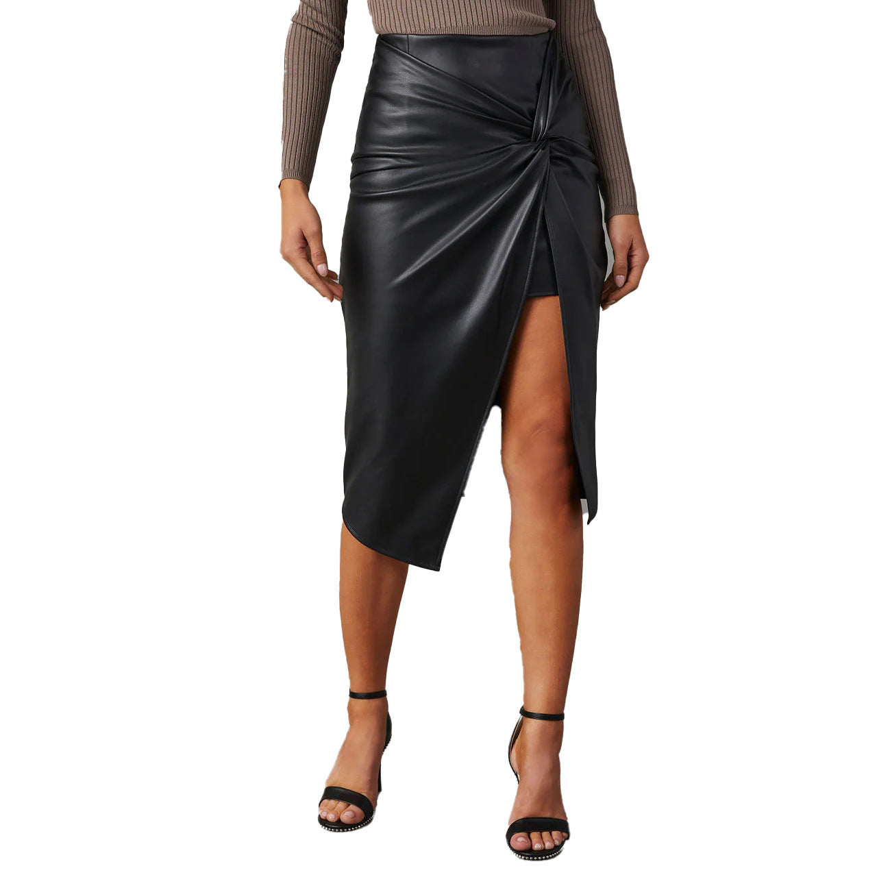 Jupe midi asymétrique en cuir Aria