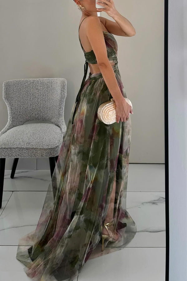 Eirith - Robe longue imprimée élégante à lacets
