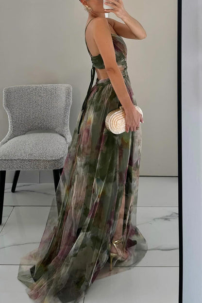 Eirith - Robe longue imprimée élégante à lacets