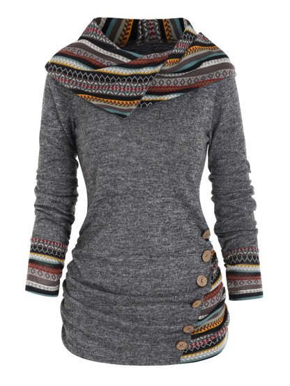 Sweat à capuche bohème patchwork pour femmes