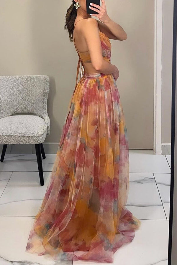 Eirith - Robe longue imprimée élégante à lacets