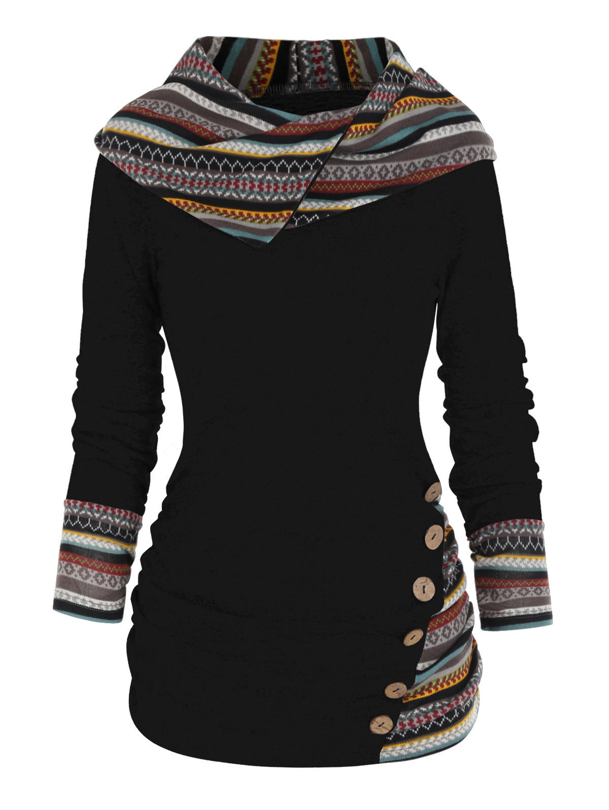Sweat à capuche bohème patchwork pour femmes