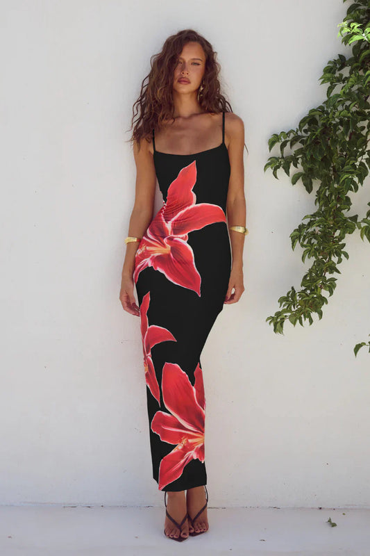 Thalina - Robe fendue au dos imprimée de fleurs