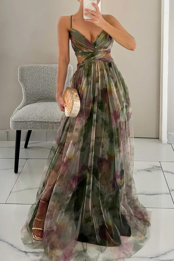 Eirith - Robe longue imprimée élégante à lacets