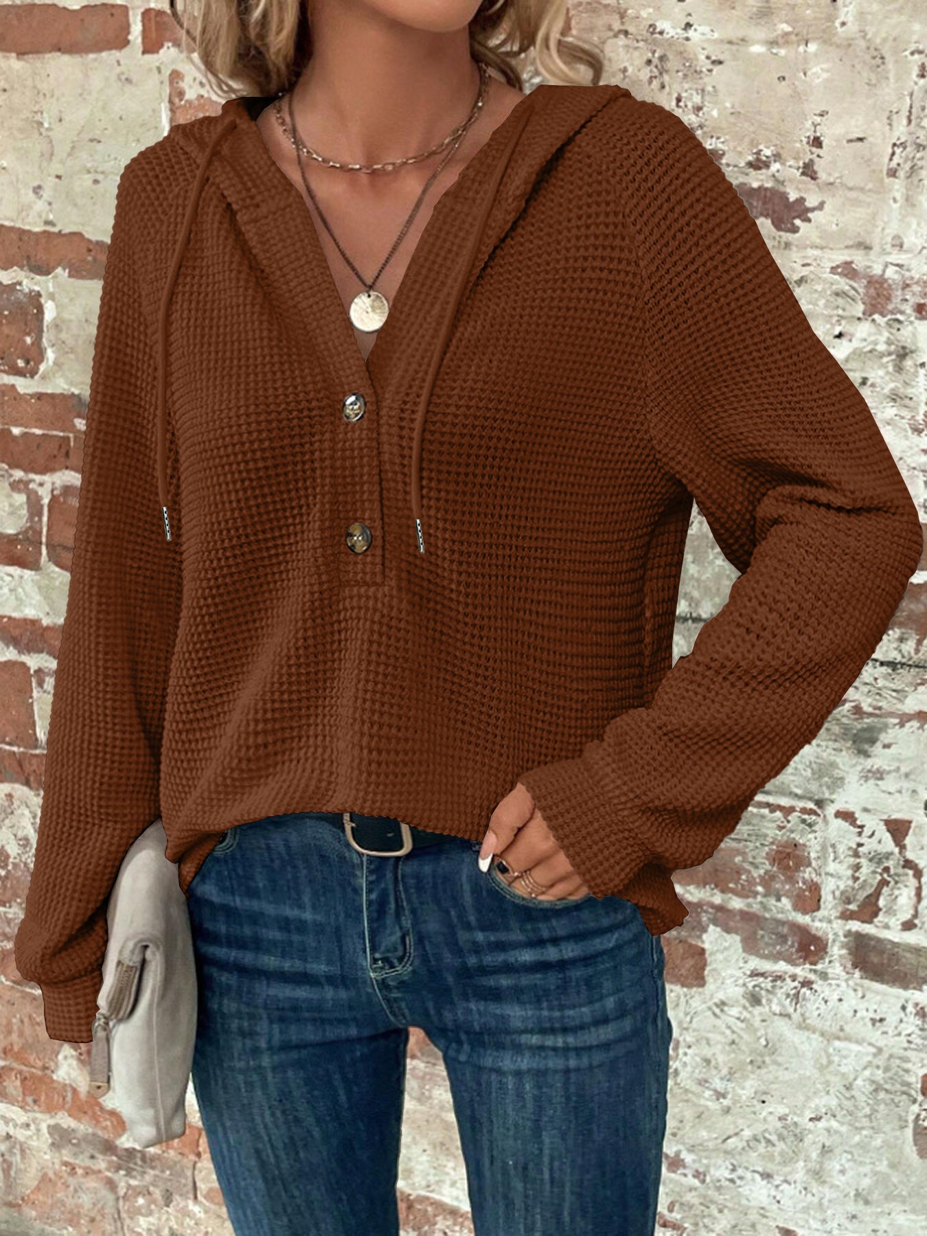 Sweat à capuche boutonné texturé Mila™