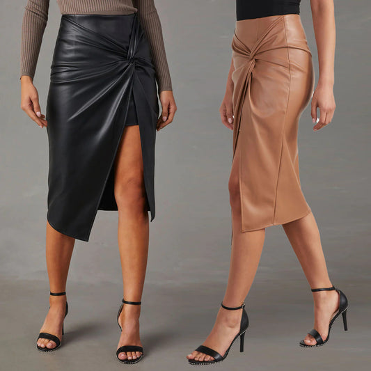 Jupe midi asymétrique en cuir Aria