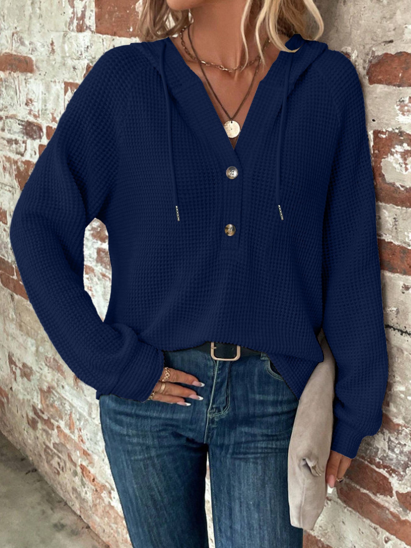 Sweat à capuche boutonné texturé Mila™