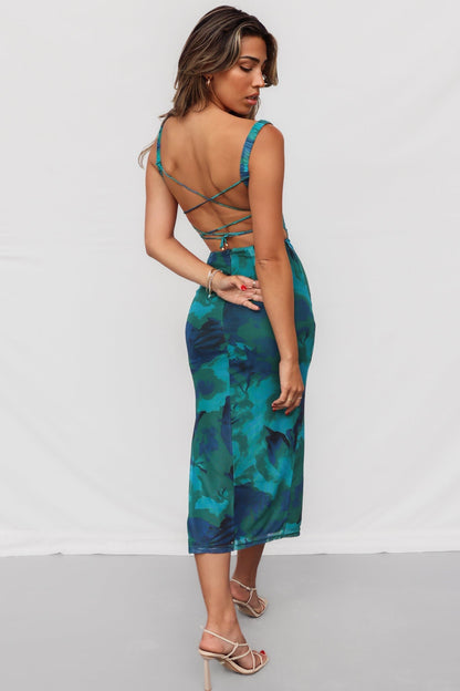Zirael - Robe midi florale verte à dos ouvert