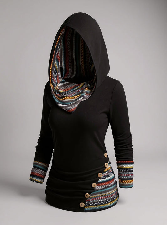 Sweat à capuche bohème patchwork pour femmes