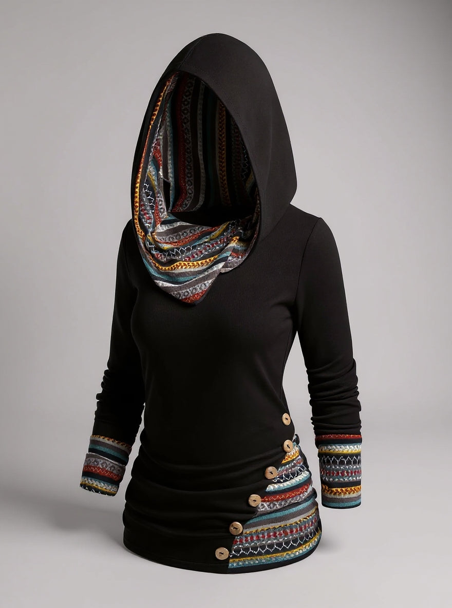 Sweat à capuche bohème patchwork pour femmes