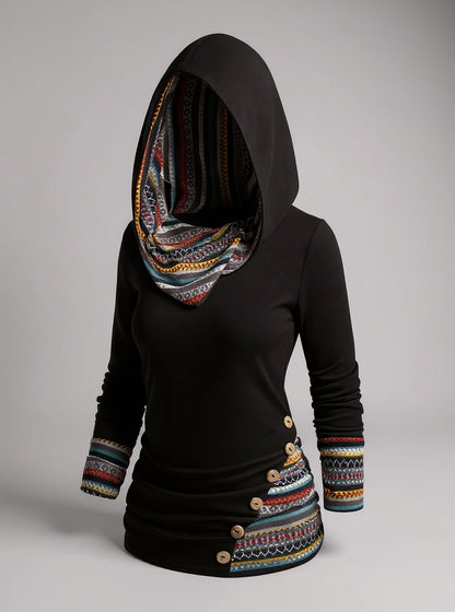 Sweat à capuche bohème patchwork pour femmes