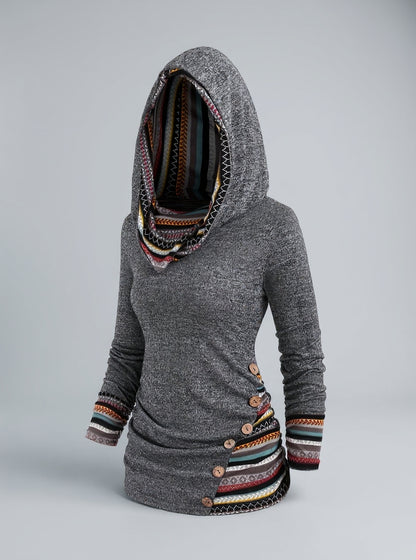 Sweat à capuche bohème patchwork pour femmes