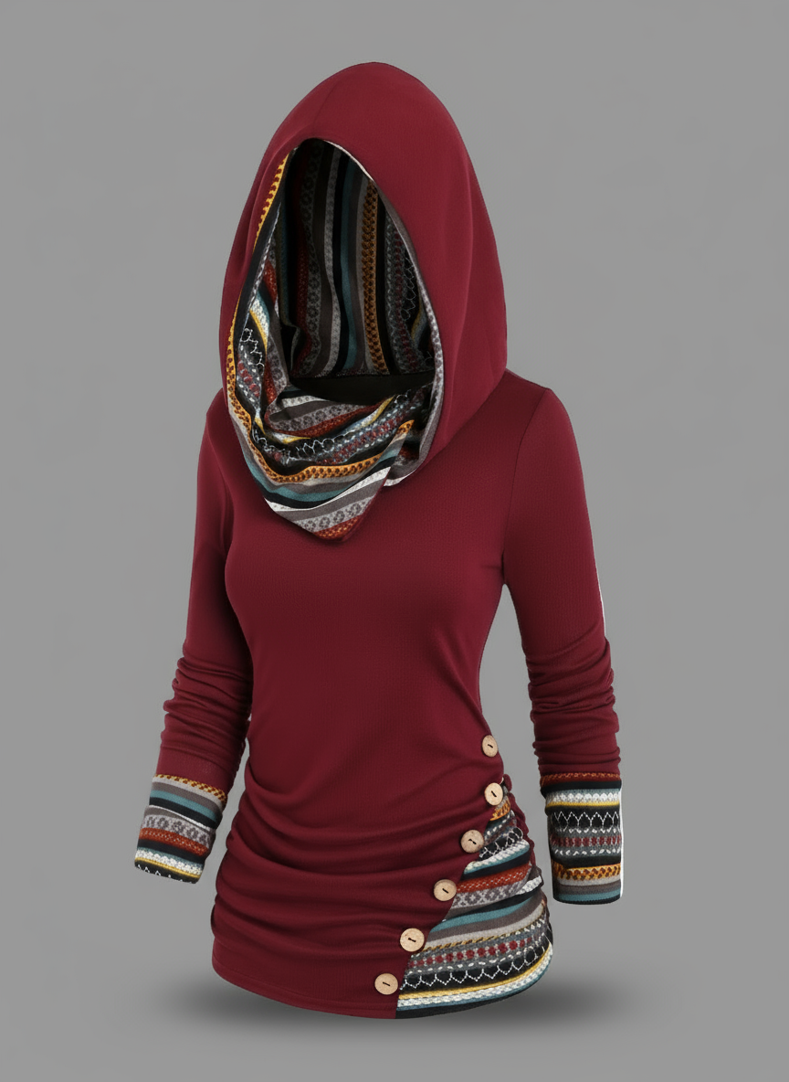 Sweat à capuche bohème patchwork pour femmes