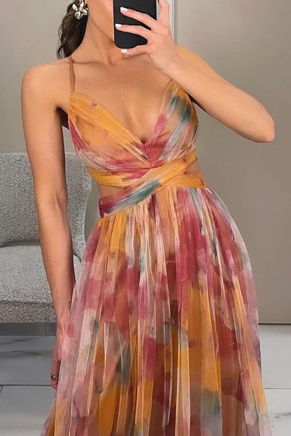 Eirith - Robe longue imprimée élégante à lacets