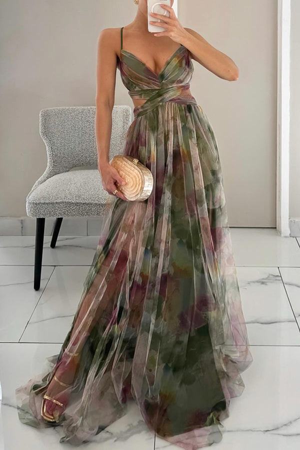 Eirith - Robe longue imprimée élégante à lacets