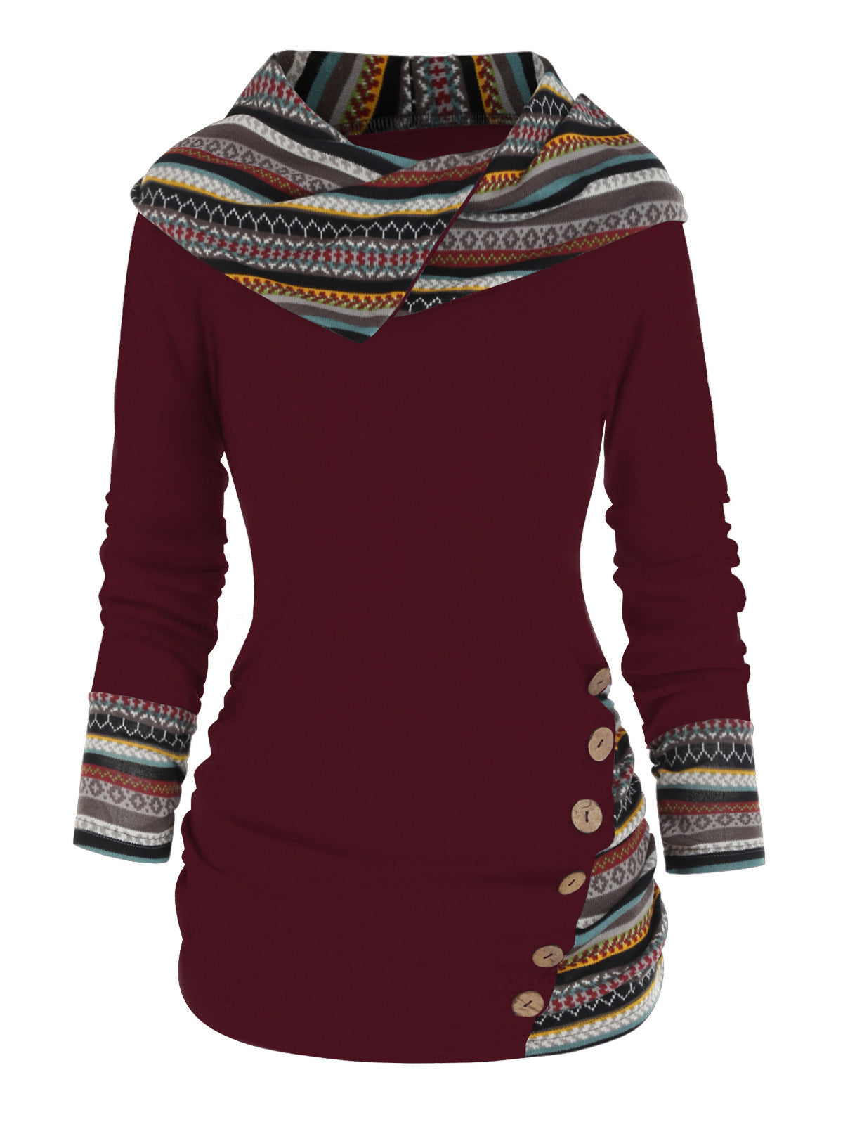 Sweat à capuche bohème patchwork pour femmes