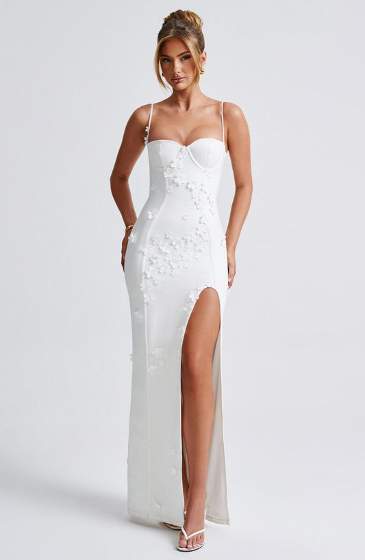 Bianca - Robe longue à appliqué floral
